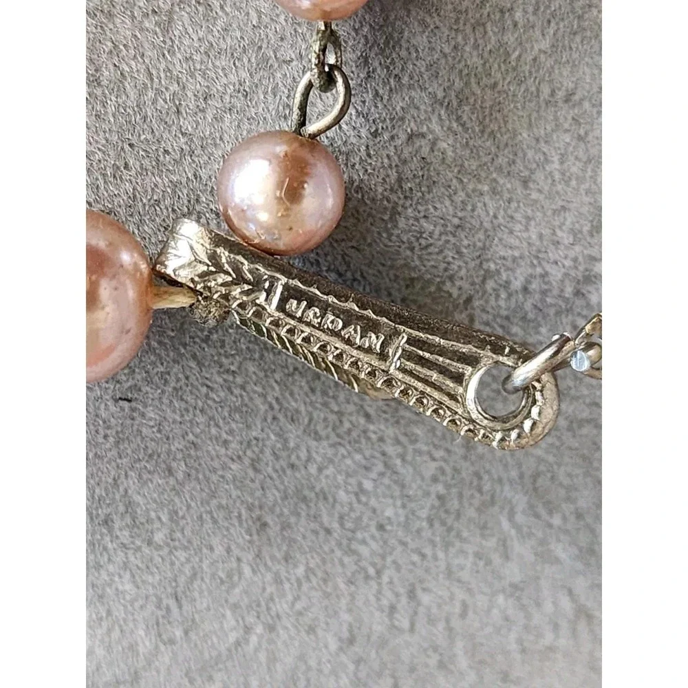 75 Yr Old Japanese Pink Glass Faux Pearl Necklace Crystal Accents FREE $HIPPING!
